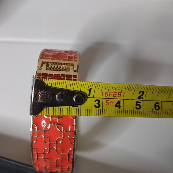 7 Inch Orange And Gold Tone Hinged Bangle - Picture 9 of 9